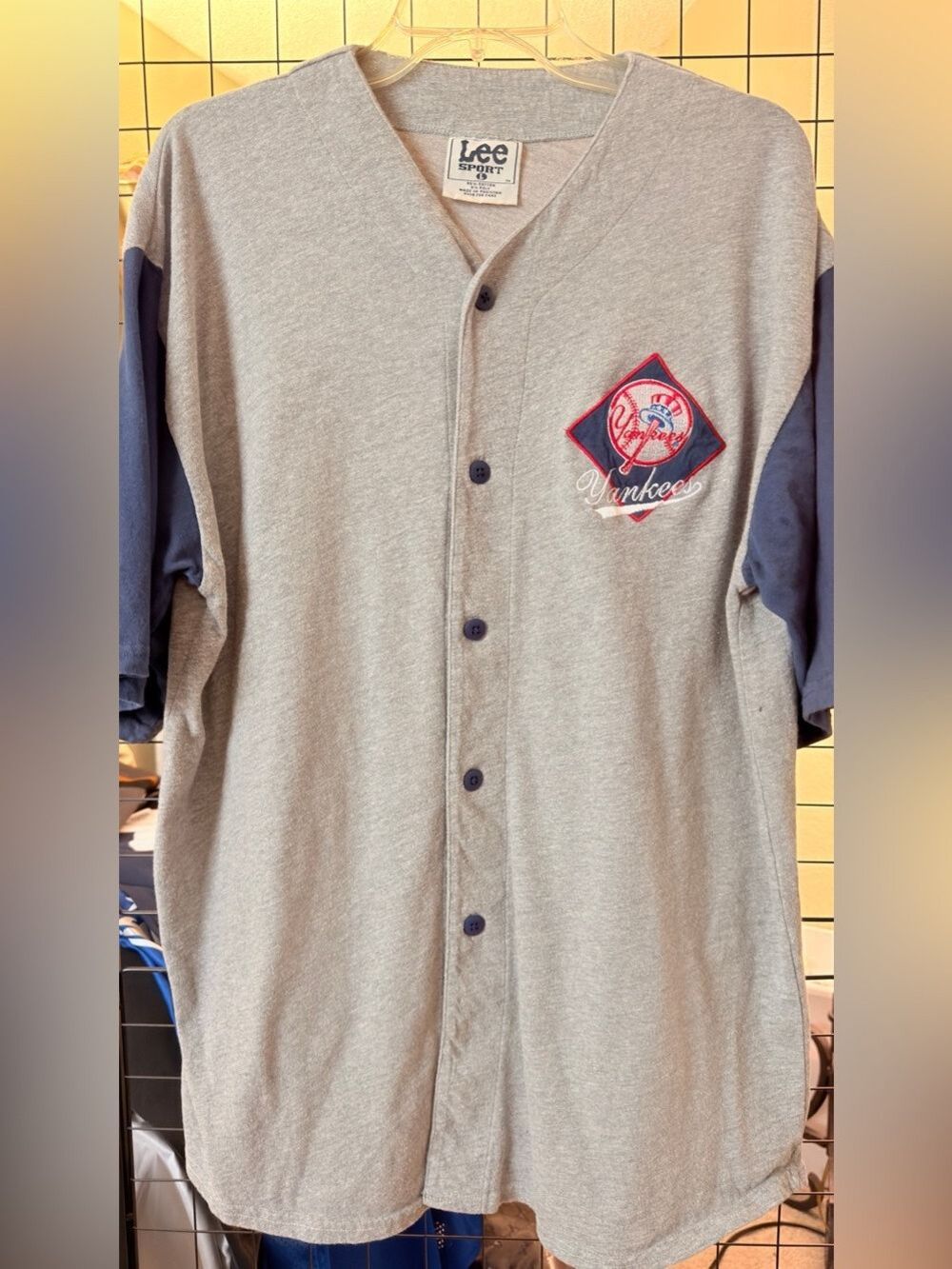 Vintage 90s Lee Sport New York Yankees Jersey XXL 2XL Gray Navy 24x31 MLB